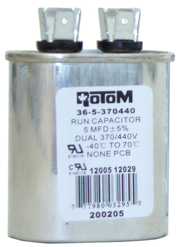 Rotom Dual Oval Voltage Run Capacitor 5 MFD, 370/440v