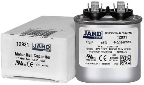 JARD Dual Oval Voltage Run Capacitor 7.5 MFD, 370/440v