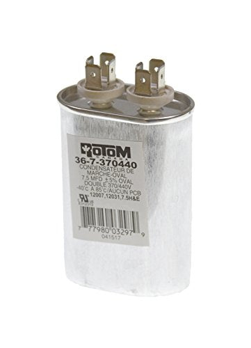 Rotom Dual Oval Voltage Run Capacitor 7.5 MFD, 370/440v