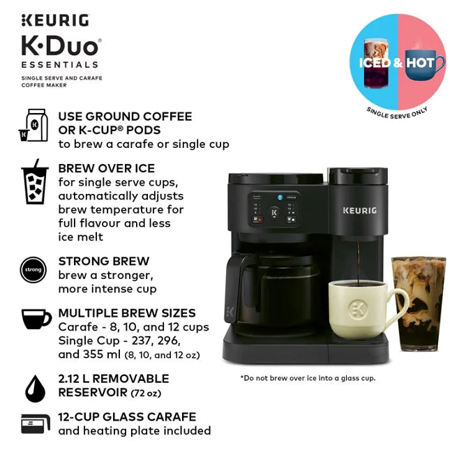 Keurig K-Duo Essentials Hot & Iced Single Serve K-Cup Pod & Carafe Coffee Maker (Gen 2) K5500 - Refurbished