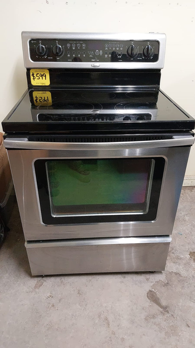 Used Whirlpool Stainless Steel Glass Top Range with Self Clean, Steam Clean, and Convection