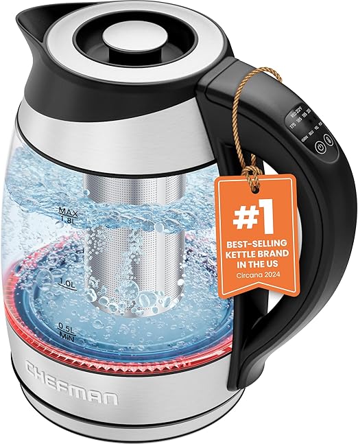 Chefman Fast Boil 1 L Glass Kettle RJ11-10-WMC - Refurbished