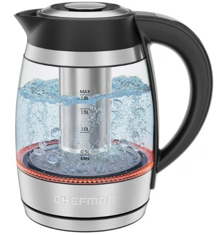 Chefman Lightning 1.8L Custom-Temp Glass Kettle with Tea Infuser RJ11-CTIHP-WMC - Refurbished