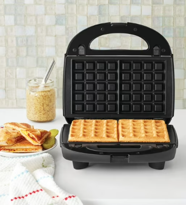 Mainstays 2 in 1 Black Waffle & Sandwich Maker MS14100112170 - Refurbished