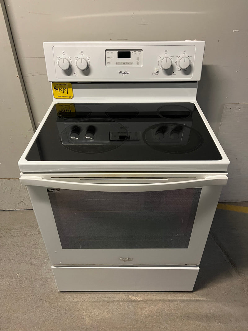 Used Whirlpool White Glass Top Range with Self Clean & Convection