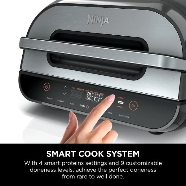 Ninja® Foodi™ Smart XL 6-in-1 Indoor Grill with 4-Quart Air Fryer, Roast, Bake, Dehydrate, Broil, and Smart Cook System FG551 - Refurbished