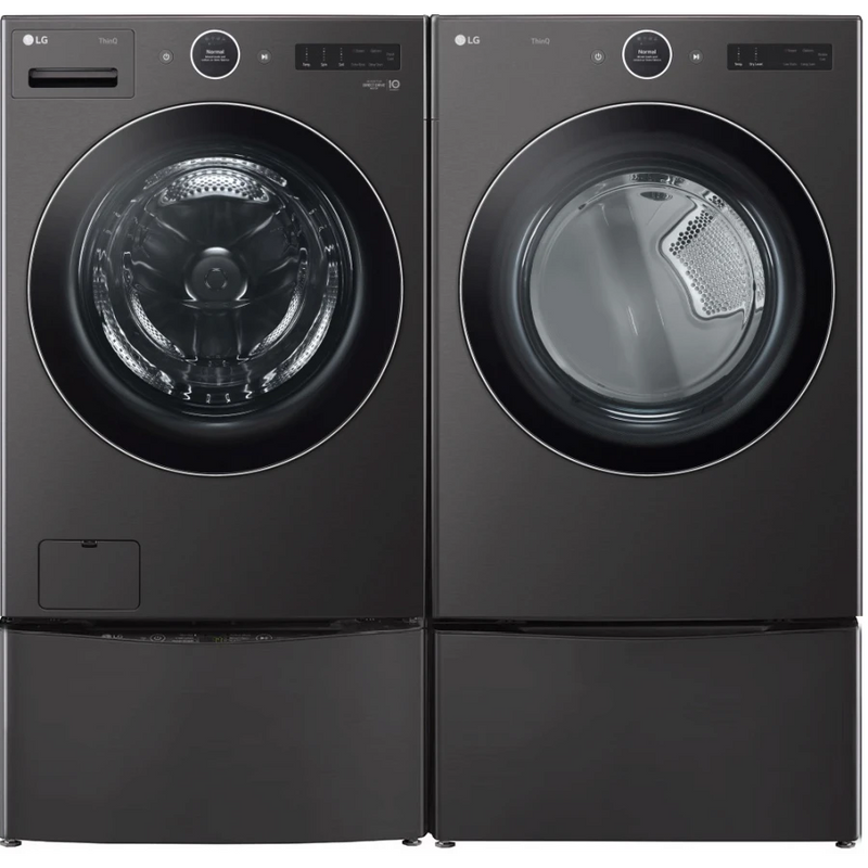 LG Chrome Washer & Dryer Set WM6700HBA, DLEX6700B with Pedestals - Refurbished SET10