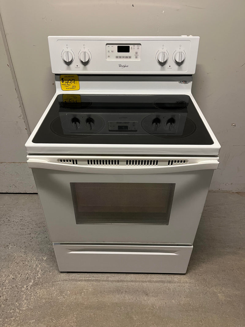 Used Whirlpool White Glass Top Range with Self Clean & Steam Clean